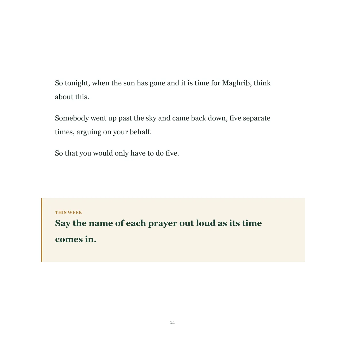 The page with this week's small thing to do.